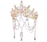 Wedding Pearl Hair Crown Head Chain with Tassel, Elegant Queen Headdress For Photography Bride Party, One Size, Bois d'agar