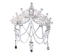 Wedding Pearl Hair Crown Head Chain with Tassel, Elegant Queen Headdress For Photography Bride Party, One Size, Bois d'agar