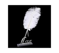Wedding Reception White Ostrich Feather Quill Guest Book Signing Pen with Golden Love Pen Stand Holder