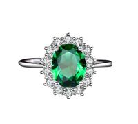 Wedding Ring Bague Fiançailles Femme Verte Or Blanc 14 Carats Émeraude Créée Fleur Taille Solide Non Plaqué Moderne pour Mesdames Action de Grâces Bijoux