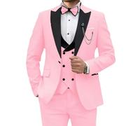Wedding Suits for Men 3 Piece One Breasted Suit Men Wedding Prom Business Blazer Vest and Pants with Pink XX Small