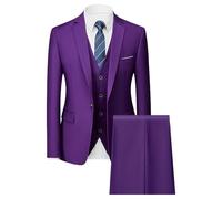 Wedding Suits for Men One Button 3 Piece Blazer Dress Prom Tuxedo Set Business Wedding Jacket Vest Pants Purple Large