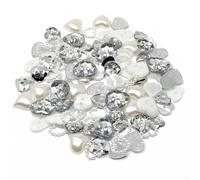 Wedding Touches Lot de 100 strass à dos plat en résine en forme de cœur Blanc/argenté