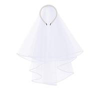 Wedding Veil - Elegant Short White Tulle, Pearl Veil Bride Headband, Bridal Shoulder Length Headpiece Beaded | Marriage Hairwear Comb Clip Tiara Netting Cream Sheer Mesh Accessory Hairpins