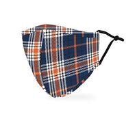 Weddingstar Masque en tissu lavable Tissu de protection réutilisable et réglable Couvercle avec poche pour filtre à poussière - bleu marine à carreaux