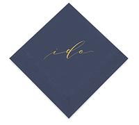 Weddingstar Serviettes à cocktail 3 plis en feuille d'or bleu marine - I Do