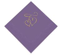 Weddingstar Serviettes de cocktail 3 plis en feuille d'or violette - Double cœurs