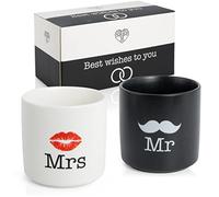 WeddingTree Lot de 2 tasses mr et mrs - Pour couple, mariage, fiançailles, anniversaire de mariage - Moderne - Cadeaux