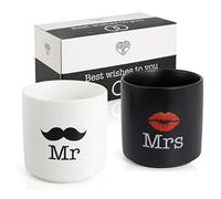 WeddingTree Lot de 2 tasses pour couples avec inscription « Mr & Mrs » pour fiançailles, mariage, anniversaire, anniversaire de mariage, cadeau de mariage moderne