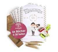 WeddingTree Lot de 6 livres de coloriage de mariage pour enfants avec crayons de couleur, taille-crayons, énigmes et activités, blanc