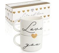 WeddingTree Tasses Mariage avec motif « Love you » - Lot de 2 tasses pour couple - Cadeaux de mariage pour les mariés - Tasse pour couples - Tasse cadeau de mariage