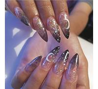 Weddy 24pcs Moon stars faux ongles amour heartwave perles acrylique faux ongles faux ongles faux ongles faux ongles faux clous (B)