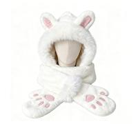 wedfcvrt Ensemble Lapin Bon-net À Capuche pour Femme, Bon-net 3 en 1 avec Écharpe, Bonnet À Cache-Oreilles Lapin, Sweat À Capuche Chaud, Bonnet De Poche, Longues Écharpes avec Mitaines, Cache-Cou