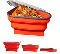 wedfcvrt Récipient De Stockage De Pizza Pliable, Récipient De Tranches De Pizza Réutilisable Avec Couvercle, Boîte à Pizza Pliante En Silicone,Utilisé Pour l'Extérieur,Le Camping,Le Réfrigérateur