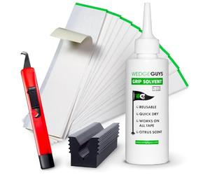 Wedge Guys Solution Complète Regrippage 30 Clubs Elite Grip Kit - Acier Carbone Et Caoutchouc - Inclus Outil De Retrait, 30 Bandes, Solvant 235 ML, Lame Et Étau - Grip Golf