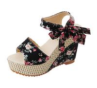 Wedge Sandales Lacer pour Femmes été, Talon Compensé Grande Taille imprimé Claquettes, Dames décontractée Élégant Chaussures de Plage