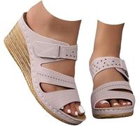 Wedge Sandals for Women 2026 Dressy Platform Summer Sandals Slip-On Comfort Mid Heel Espadrilles Open Toe Casual Fashion Shoes Flat Heel Dressy Wedges for Women (Pink,41)