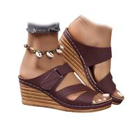 Wedge Sandals for Women 2026 Dressy Platform Summer Sandals Slip-On Comfort Mid Heel Espadrilles Open Toe Casual Fashion Shoes Flat Heel Dressy Wedges for Women (Burgundy,43)