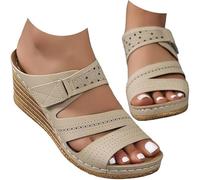 Wedge Sandals for Women 2026 Dressy Platform Summer Sandals Slip-On Comfort Mid Heel Espadrilles Open Toe Casual Fashion Shoes Flat Heel Dressy Wedges for Women (Apricot,37)