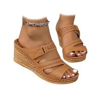 Wedge Sandals for Women 2026 Dressy Platform Summer Sandals Slip-On Comfort Mid Heel Espadrilles Open Toe Casual Fashion Shoes Flat Heel Dressy Wedges for Women (Brown,40)