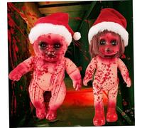Wedhapy 2 PCS Creepy Doll Bloody Died Girl & Boy Scary Scary Haunted Doll Sanging PVC Portable Horror Dolls for Hauted House, Prank Game Halloween Decor