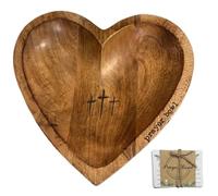Wedhapy Bol de prière avec carte en forme de cœur Bol de prière religieux chrétien en bois avec sculpture en croix Bol décoratif 9x9 pouces Cadeaux de congrégation Bol de prière en bois