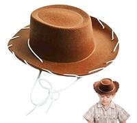 Wedhapy Chapeau de cowboy enfant en non-tissé large avec cordon, couleur tendance, idéal pour les fêtes costumées d'Halloween, marron.
