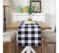 Wedhapy Chemin de Table à Carreaux de Buffle Noir et Blanc Chemin de Table à Carreaux de Buffle décor Chemin de Table Basse Chemin de Table en Coton et Lin pour la Maison 30x275 cm