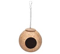 Wedhapy Nid d'oiseau en Coquille de Noix de Coco lit de nid d'oiseau en Bois Maison de Nidification de Perroquet Cage à chaîne Suspendue Jouet à mâcher pour Oiseau