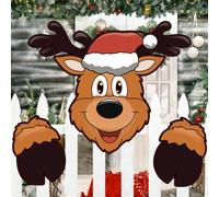 Wedhapy Peeker de clôture de Noël Peeker de clôture 1 Ensemble Peeker de clôture de Renne au Visage Souriant avec bâton et adhésif en Mousse Décorations de Noël Multi-usages imperméables