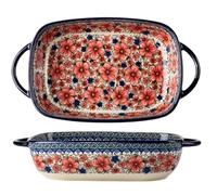 Wedhapy Plat à gratin en céramique, cocotte rectangulaire 2 Qt, 13,2x7,5 pouces, avec poignées, résistant aux fours, micro-ondes et lave-vaisselle, facile à nettoyer