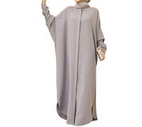 Wedhapy Robe Musulmane pour Femmes - Abaya à Manches Longues, Vêtement De Prière Ample De 56,7 Pouces, Jilbab Gris Clair