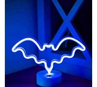 Wedhapy Veilleuse néon en forme de chauve-souris, lampe de table LED alimentée par batterie USB avec base, bleu