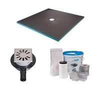 Wedi Receveur de Douche à carreler 90 x 90 - kit Complet à carreler avec bonde Extra-Plate Horizontale et kit d'étanchéité