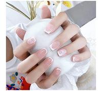Wedity 24 Pz Neve Albero di Natale Checker Rosa Linea Francese Unghie False Acrilico Nail Pressa su Unghie Balletto Unghie False per le Donne Ragazze (B)
