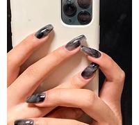 Wedity 24pcs noir biseau français serpentine faux ongles noir acrylique style faux ongles amour artificiel imprimé femmes filles ongles (D)