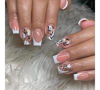Wedity 24pz claret brève jeu d’échecs faux amour feuille de perle acrylique faux ongles ongles ongles presse pour les filles (A)