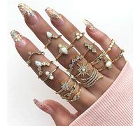 Wedity Boho Crystal Knuckle Flower Ring Set Empilable Or Doigt Joint Anneau pour Femmes et Filles (Paquet de 17)