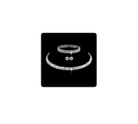 Wedity Collana di cristallo da sposa Orecchini d'argento Bracciale Set Collane girocollo da sposa Gioielli da sposa per donne e ragazze (2 couches)