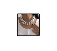 Wedity Collier Chaîne grossière punk acrylique Collier Chaîne cubaine collier femme fille manifeste collier (Argent)