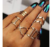 Wedity Crescent Ring Set Geometry V-shape Star Moon Lotus Crystal Finger Joint Rings Anneaux d'articulation empilables Bijoux pour femmes et filles (A)