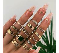 Wedity Crescent Ring Set Geometry V-shape Star Moon Lotus Crystal Finger Joint Rings Anneaux d'articulation empilables Bijoux pour femmes et filles (D)