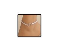 Wedity cristal coeur cheville chanceux 8 caractères chaîne plate argent bracelet cheville accessoires de pied d'été Femmes bijoux (Argent C)