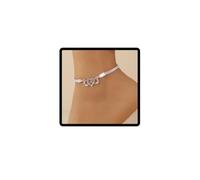 Wedity cristal coeur cheville chanceux 8 caractères chaîne plate argent bracelet cheville accessoires de pied d'été Femmes bijoux (Argent A)
