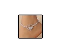Wedity Crystal heart to Heart cheville amour coeur cheville bracelet été plage pieds accessoires femme fille bijoux (Argent F)