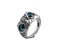 Wedity Devil Eyes Owl Anneau Rétro Argent Ouvert Réglable Animal Oiseau Bande Bijoux pour Femmes et Hommes