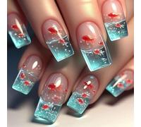 Wedity Élément sous-marin carré pour appréciation des poissons, presse à ongles, ongles portables, nail art détachable 24 pièces pour femme