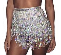 Wedity Jupe de Danse du Ventre Ceinture de Hanche Jupe à Pampilles à Paillettes écharpe de Hanche Costume de Festival de Musique Rave pour Femmes