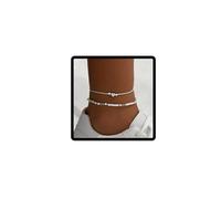 Wedity Lot de 2 bracelets de cheville avec pendentif étoile de mer - Blanc et turquoise - Perles de plage, eine Größe, Métal, Pas de pierre précieuse