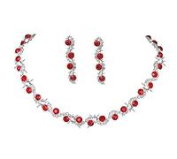 Wedity mariage cristal collier boucles d'oreilles ensemble mariée colliers ras du cou bijoux de mariage pour femmes et filles (Rouge)